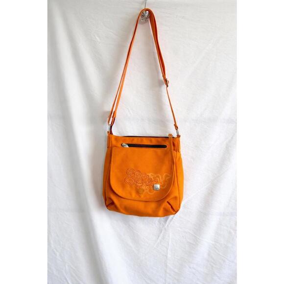 Haiku Handbags - Haiku Jaunt Orange Crossbody Bag with Floral Embroidery